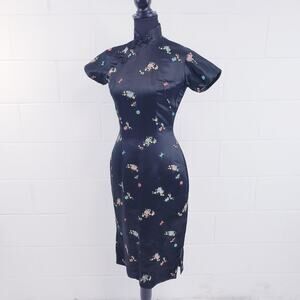 Vintage Silk Qipao Dress Mid-Century Hong Kong
